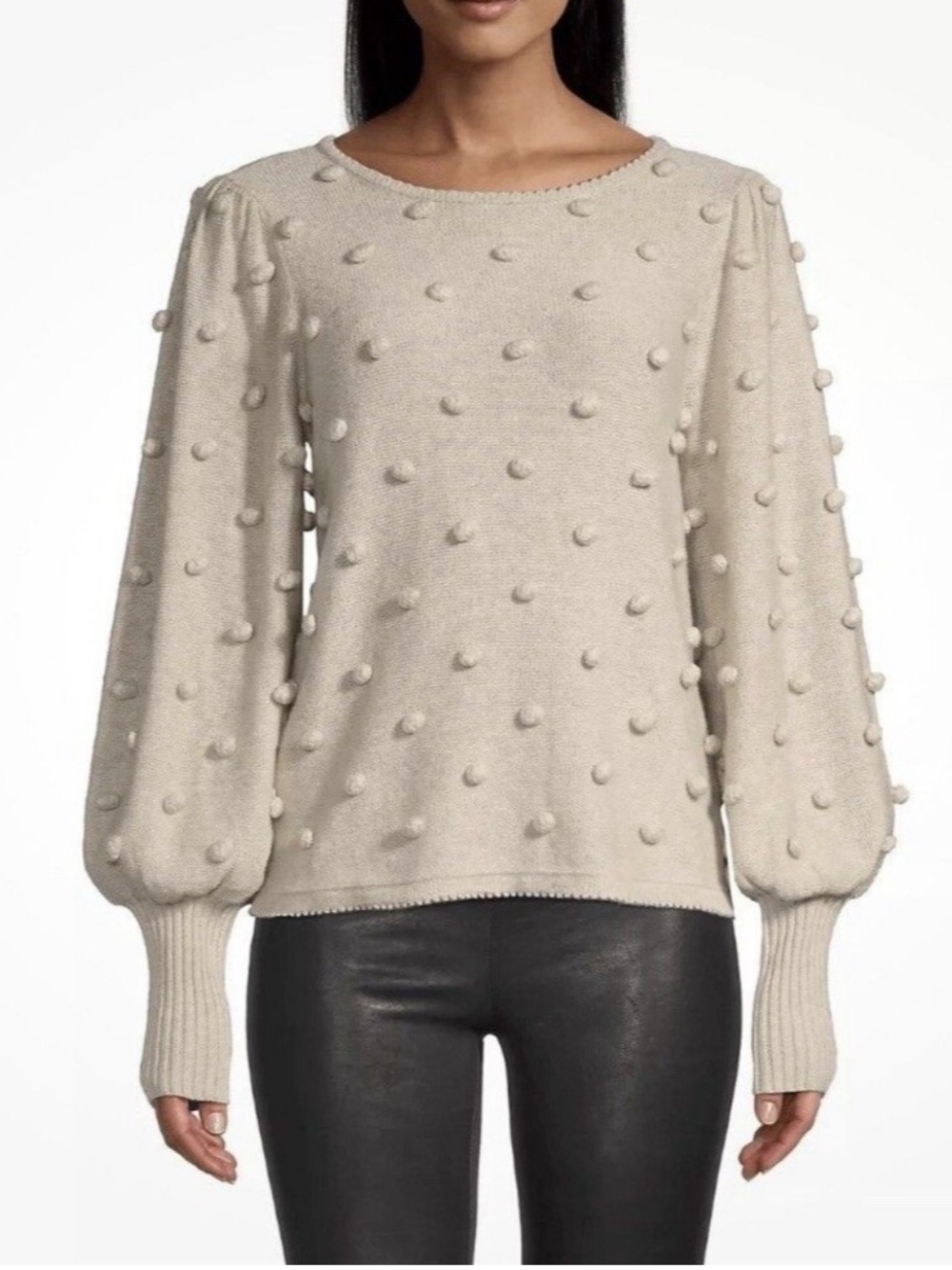 Lilly Pulitzer Kippa Bauble Puff-Sleeve Pom Pom Pull Over Knit Sweater. Size XL